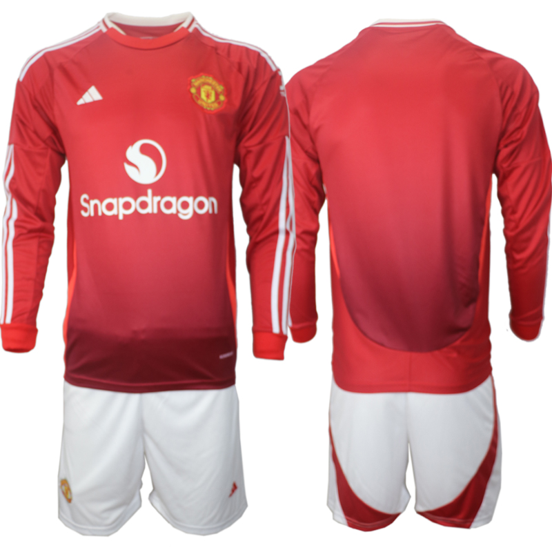 Men 2024-2025 Club Manchester United home Long Sleeves Red Blank Soccer Jersey->manchester united jersey->Soccer Club Jersey